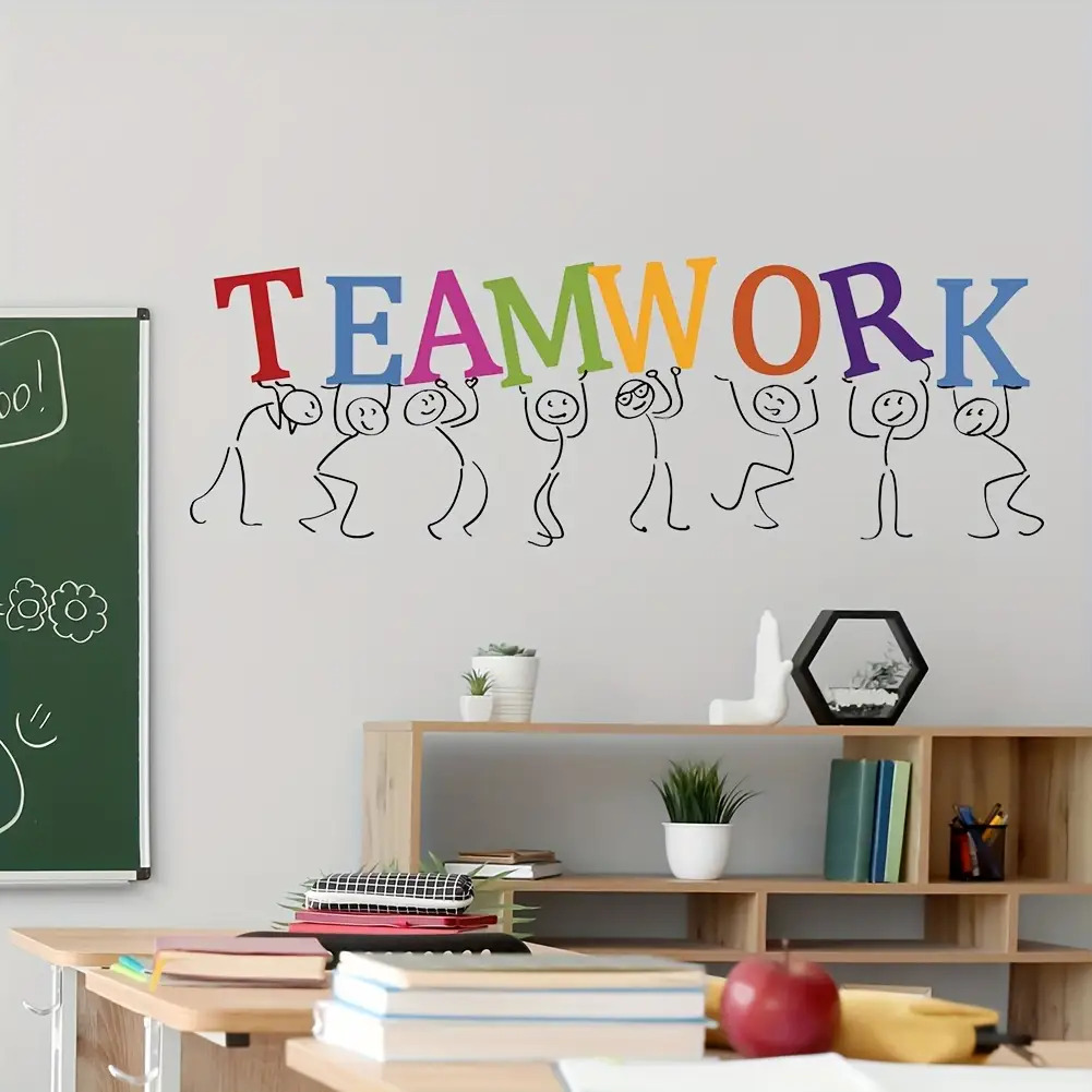 Teamwork Wall Stickers - Colorful Motivational Office Decor, Fun Character Design Self-adhesive Pvc Stickers, Suitable For Home, Office, Classroom, And Meeting Rooms, Cartoon Style, Easy To Apply
