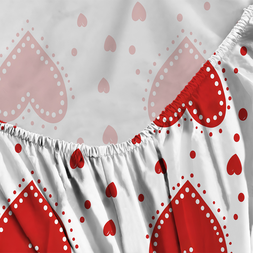 3pcs valentines day bedding set red hearts on white fitted sheet pillowcases soft mattress protector with deep pocket   to   machine washable   sheets for couples hotels dorms   design dorm essentials romantic decor durable construction hotel owners Product details 5