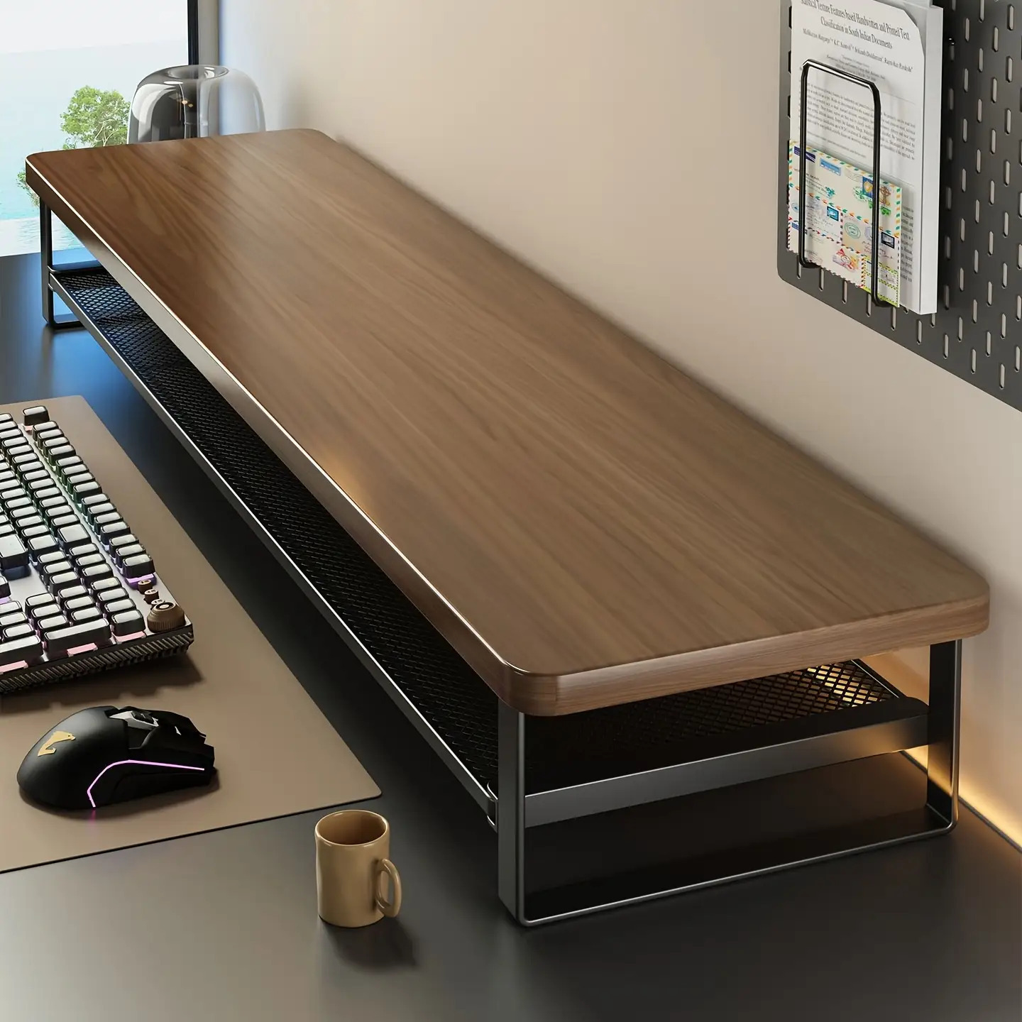 Modern Monitor Riser Stand with Easy-Pull Drawer & Multi-Color Options - 27.56x8.66inch Iron Frame Desktop Organizer, Sleek Minimalist Design for Home Office, Gaming Setup, Durable Metal Construction, Home Office Accessory, Minimalist Desk Accessory, Sturdy Construction