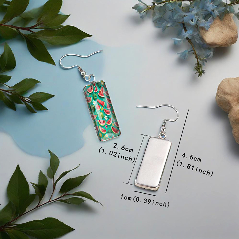 Women's Watermelon Pattern Rectangular Glass Earrings