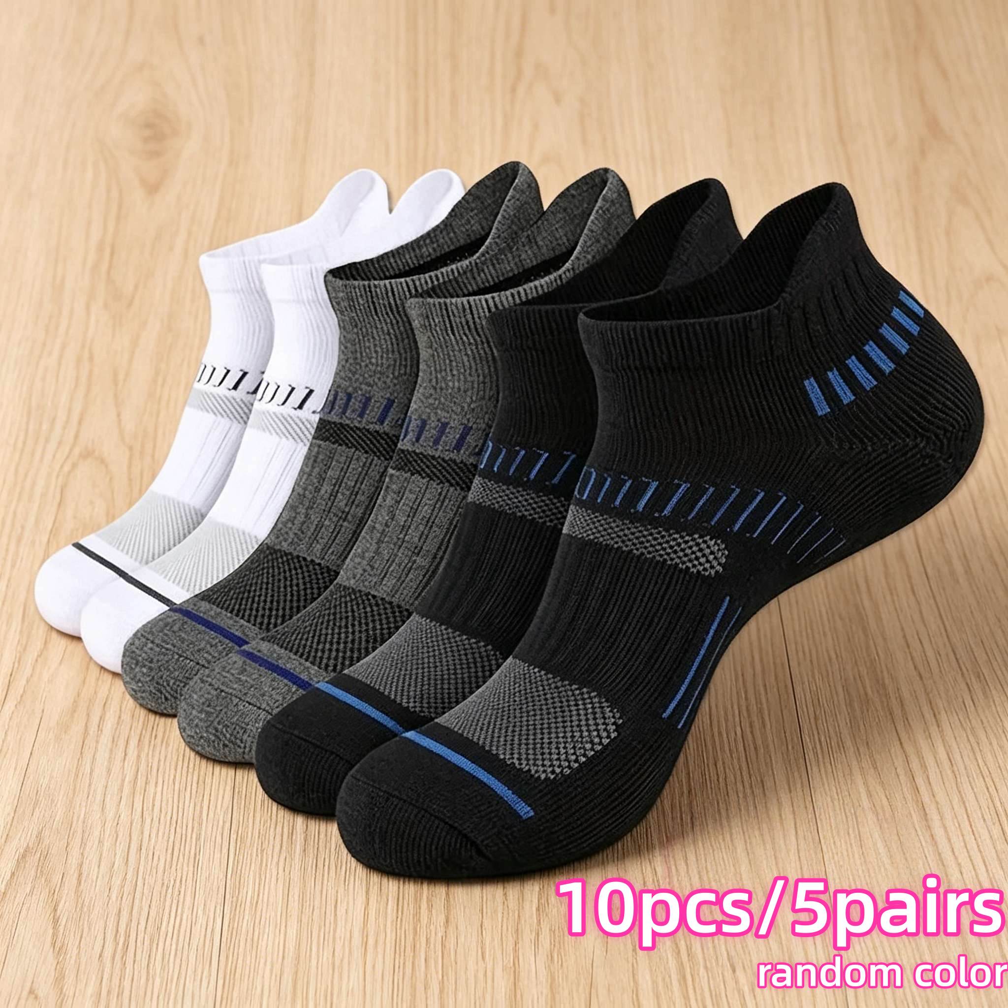 TEMU 10pcs (5pairs) Moisture-wicking Sports Socks, Professional Sports Socks In Random Colors, Elastic Ribbed Top, Arch Support, Breathable Design,