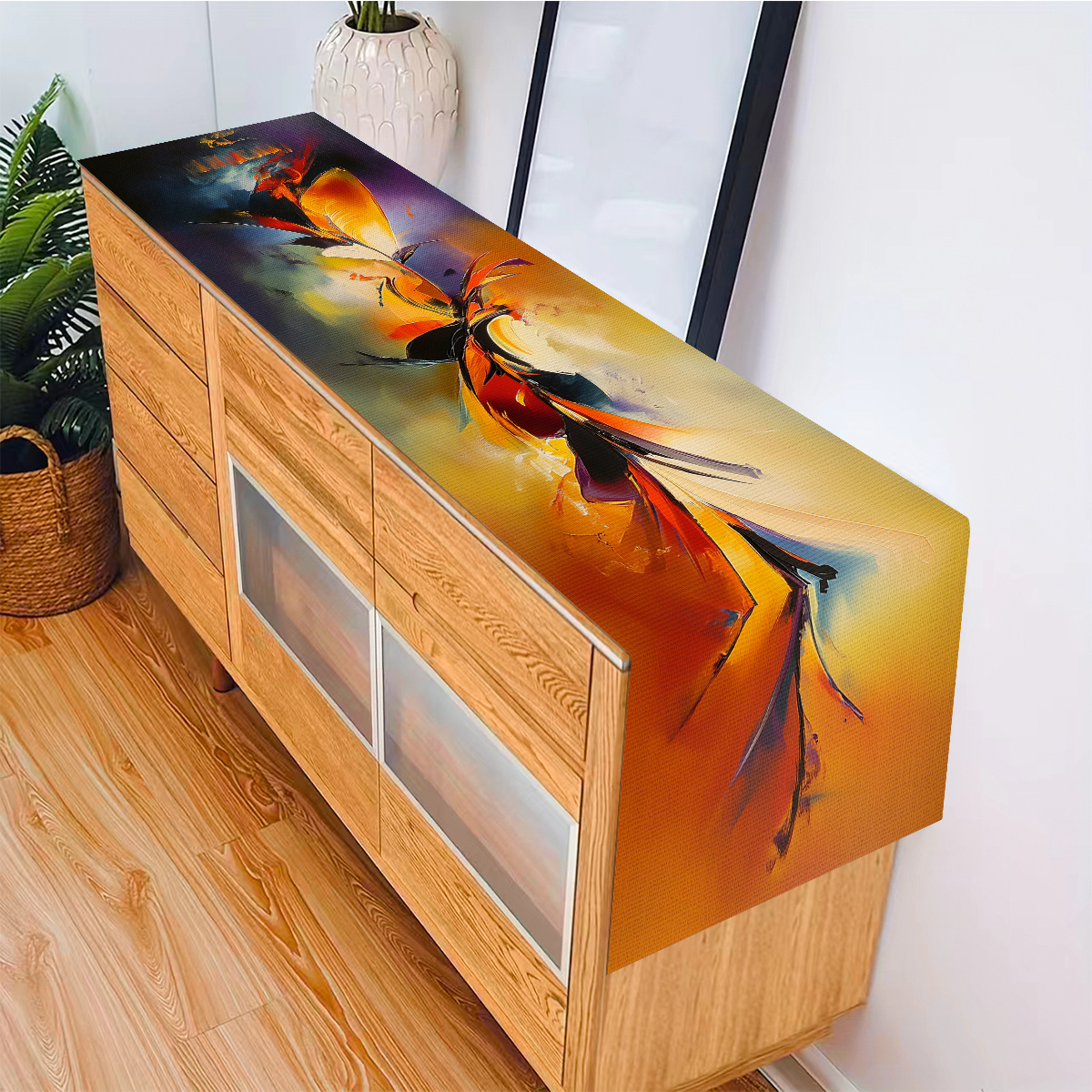 Colorful Abstract Art Oil Painting Style Table Runner, Decor, Suitable For Dining Table, Coffee Table, Tea Table Decoration