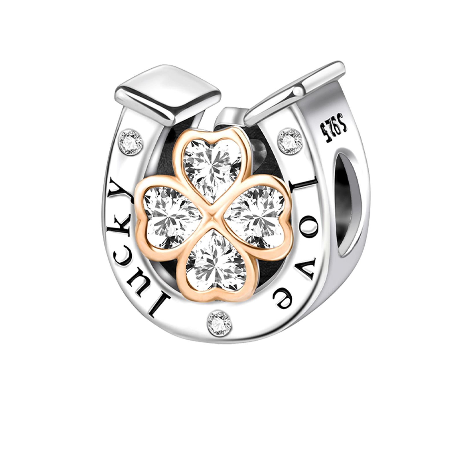 E-shop S925 Sterling Silber Vierblatt-Klee Hufeisen Anhänger Passend für Damen Europäisches Moment Armband & Halskette Luxus Geschenk
