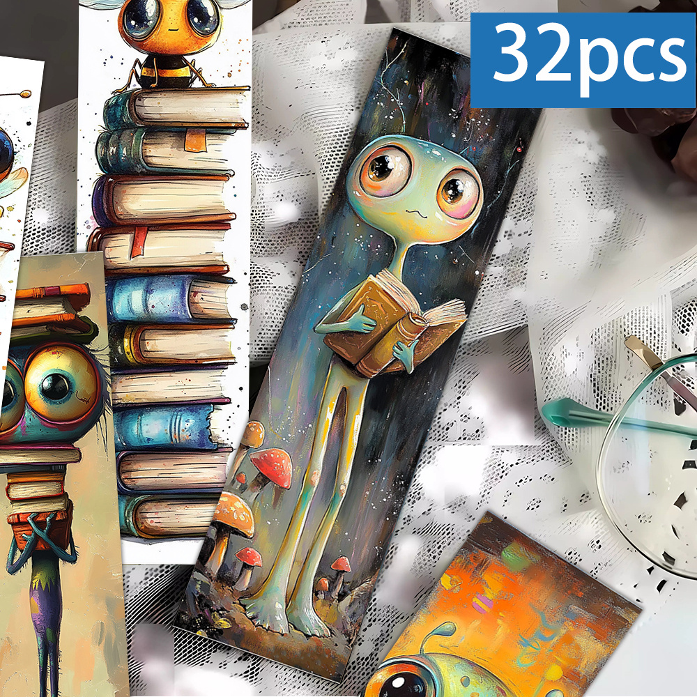 TEMU 32pcs, Whimsical Bookworm Bookmarks, Bookmarks, Gifts For Book Lovers, Diy, Narrow Page Collage Craft, For Libraries And Teachers.