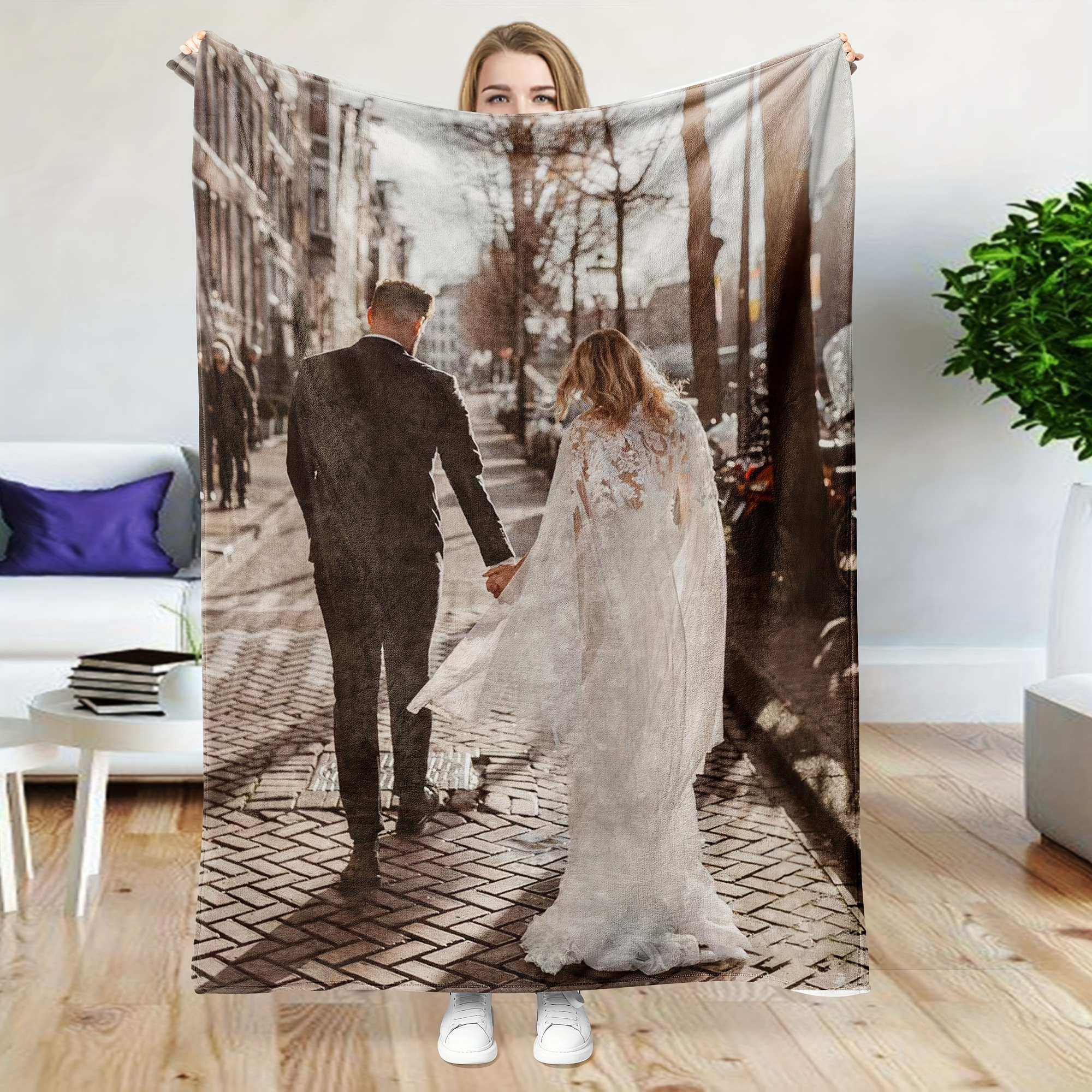 custom photo flannel blanket - soft, cozy personalized throw with romantic wedding, birthday, christmas & valentine s day design - ideal gift for couples, machine washable,     details 0