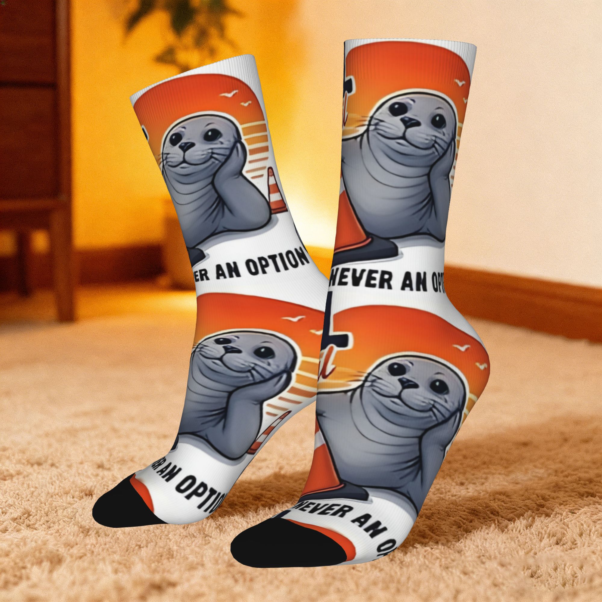 TEMU 1 Pair Neil The Seal Vintage Harajuku Hip Hop Novelty Pattern Crazy Socks