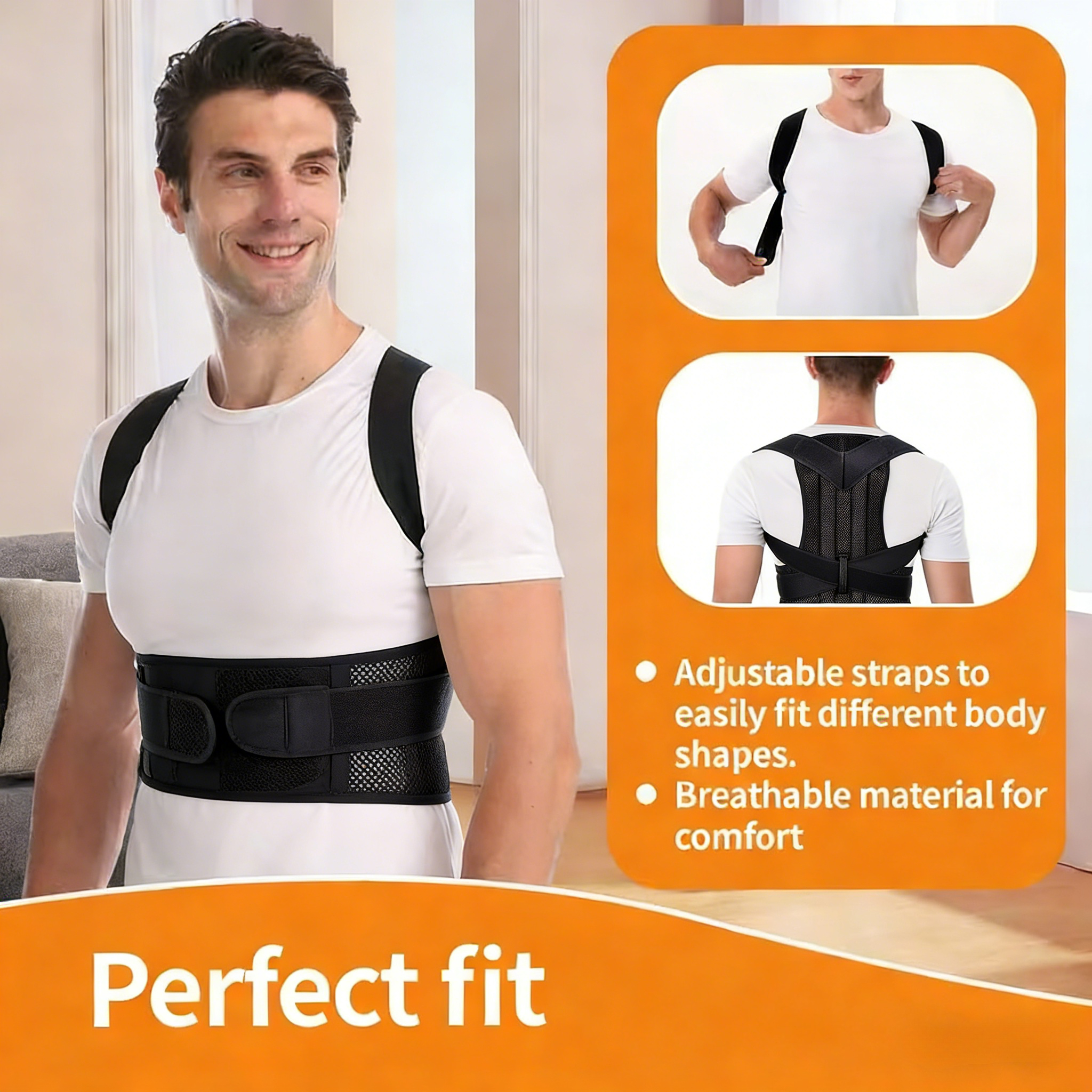 unisex adjustable posture   back support lumbar support belt with adjustable shoulder straps and thickened pads breathable non slip design suitable for lower back spine men and women sitting standing traveling Product details 2