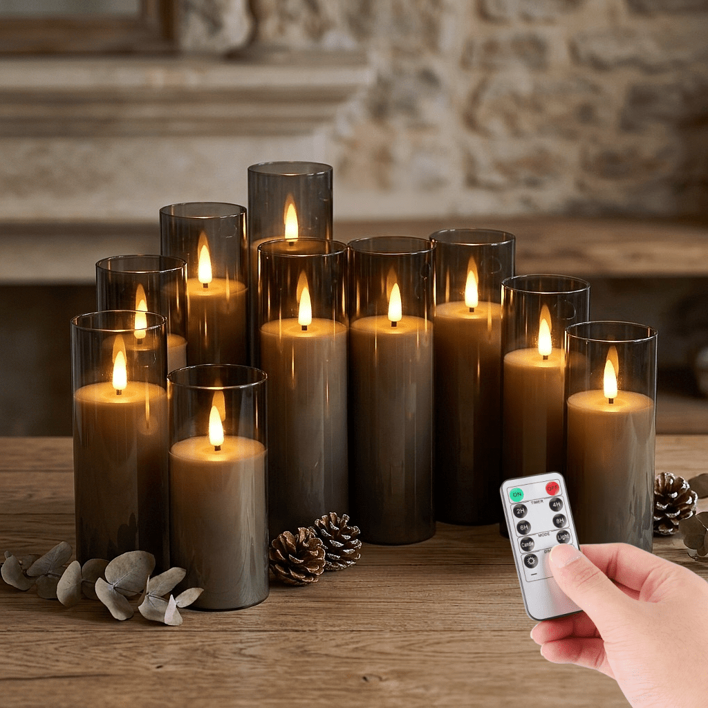TEMU Set Of 10pcs Flickering Acrylic Flameless Candles With Remote Control And Timer - Perfect For A Romantic Atmosphere During Valentine's Day And ,
