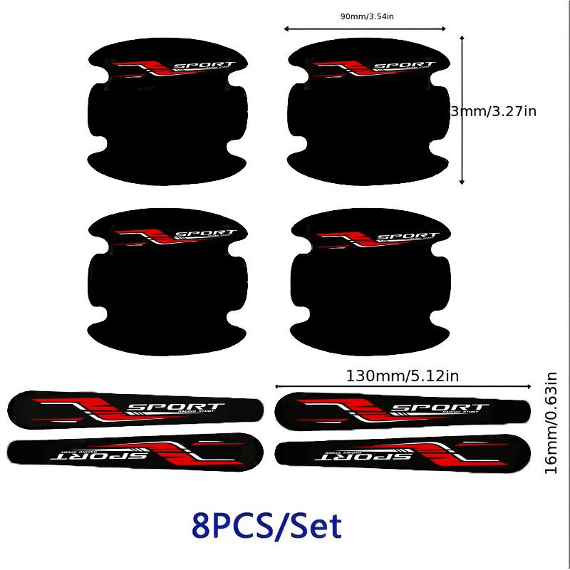 TEMU 8pcs Red And Sport Car Door Bowl And Door Handle Stickers, Modified Car Door Anti-scratch And Wear-resistant Protective Decals, Suitable For All