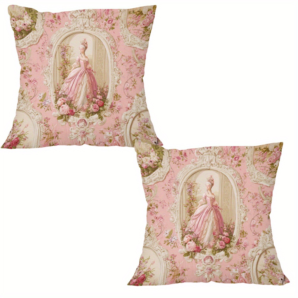 TEMU A Set Of 2 Rococo Style Printed Short Plush Pillow Covers, Featuring An Design On , Suitable For Decorating Living Room Sofas And Bedrooms,