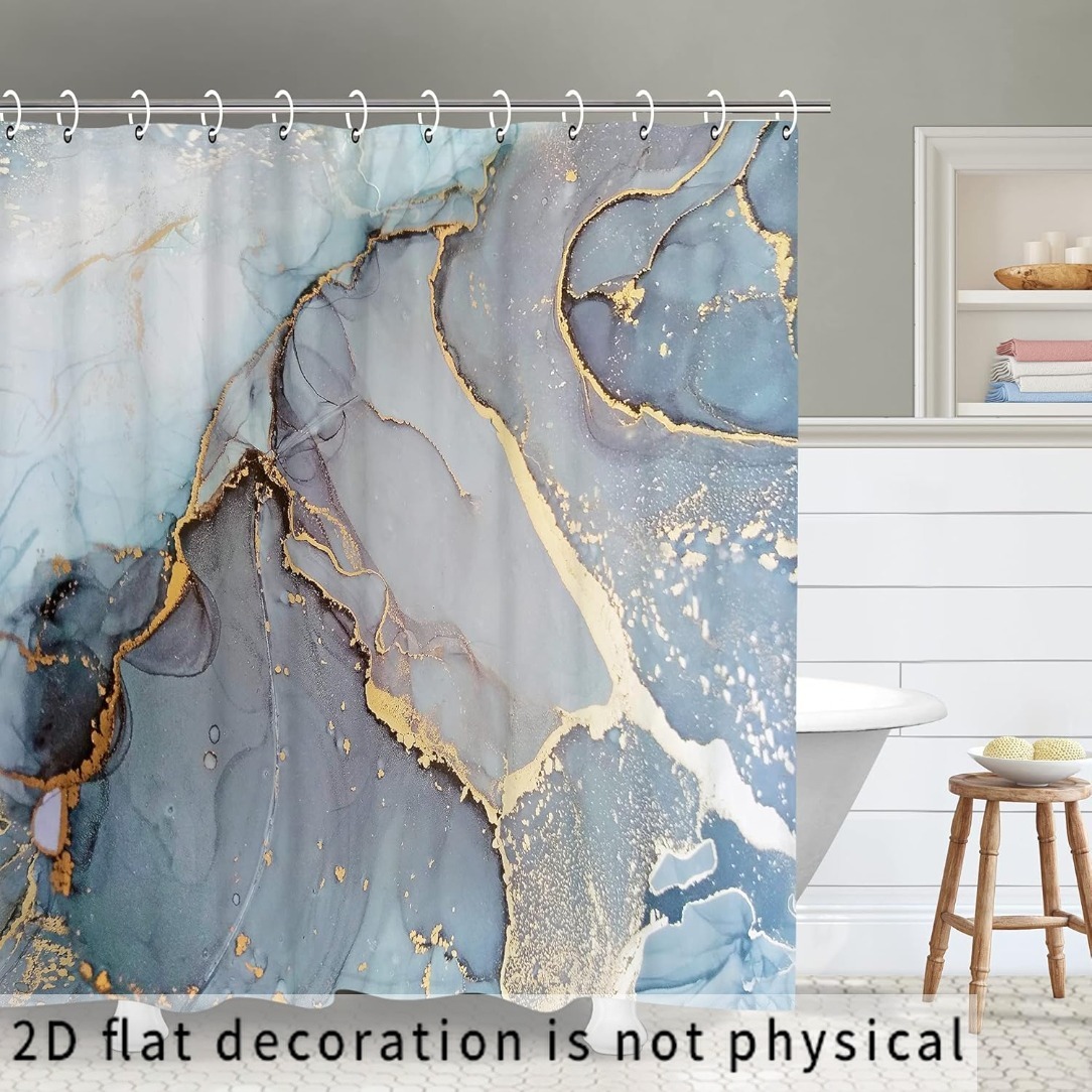 TEMU 2d Flat, Danperji Modern Abstract Marble Shower Curtain With 12 Hooks - Alcohol Ink Bath Curtain Suitable For Bath Tub, Fabric Bathroom Decor,