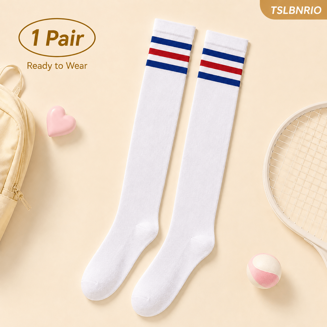 TEMU 1 Pair White Calf Socks With Red And Y Preppy Style To Upgrade Whole Outfit