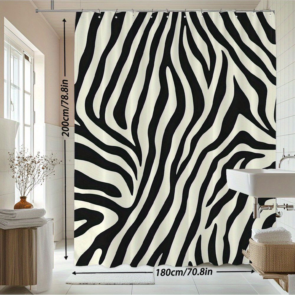 TEMU 1pc Bathroom Curtain, Black And White Wavy Pattern, Minimalist , High Contrast Shower Curtain For Contemporary Bathroom Decor, Bath Curtain