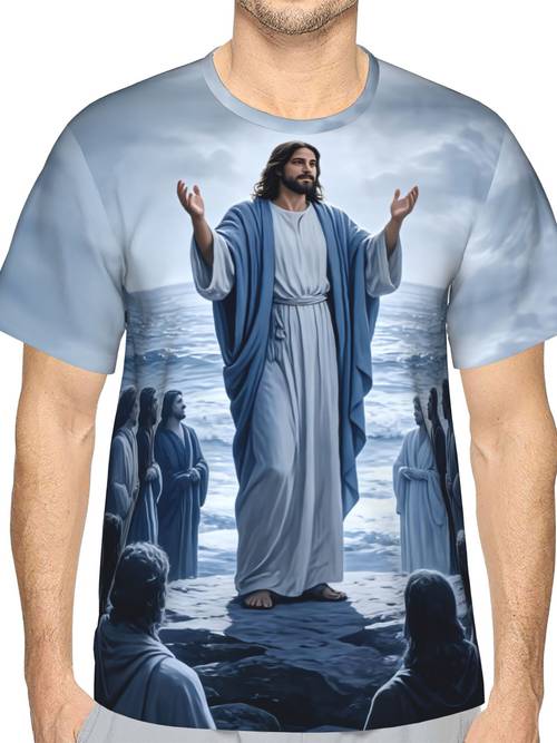 mens 3d full printed short sleeve t shirt jesus graphic tee lightweight breathable polyester casual summer wear and gifting s 3xl