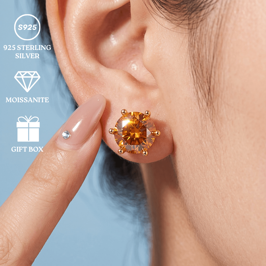 Men's & Women's 0.5/1/2/3 Carat Orange Moissanite Earrings