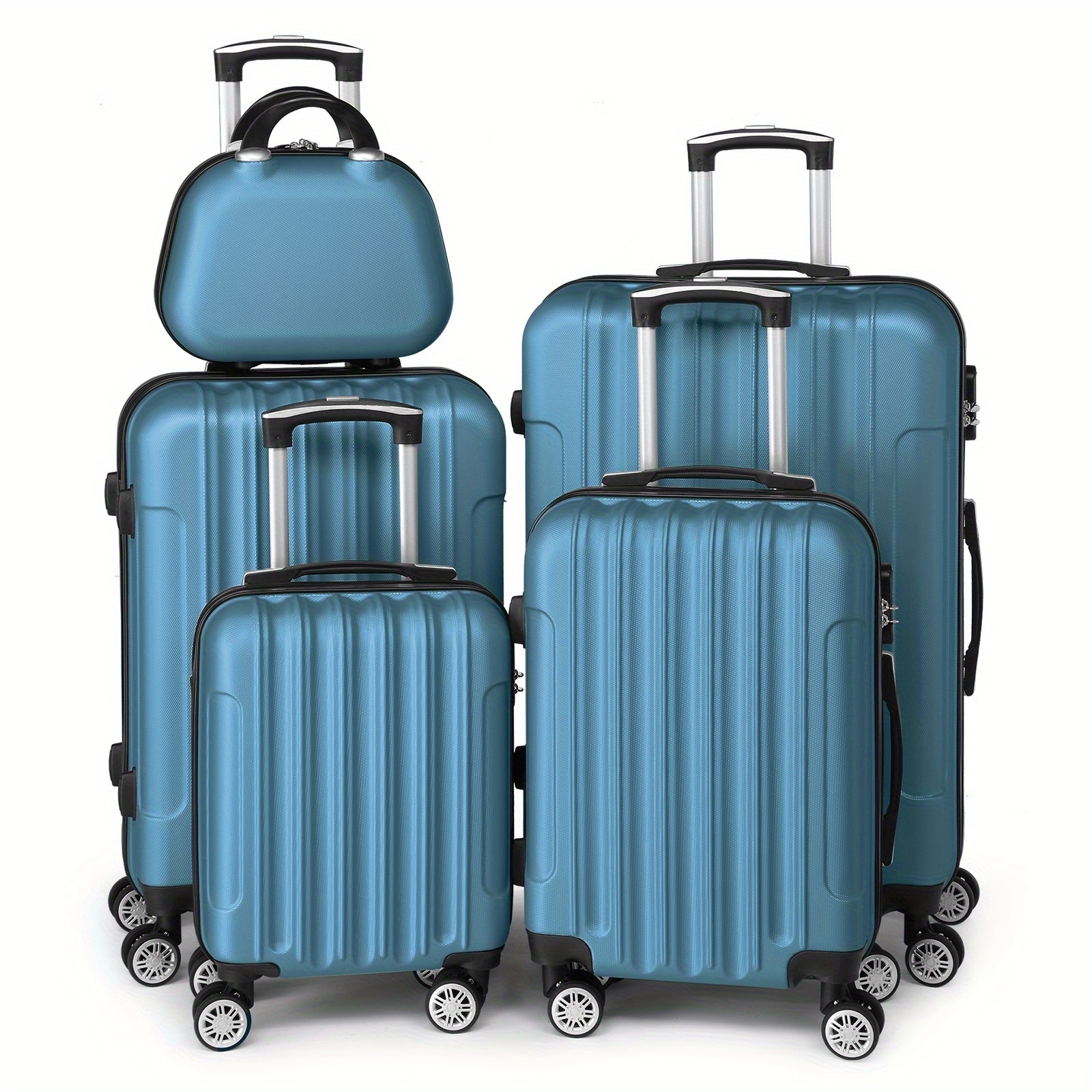5pcs Lightweight Hardside Luggage Set W/ Spinner Wheels, Abs Carry On Suitcase (12/ 16/ 20/ 24/ 28 Inch) - Travel & Business