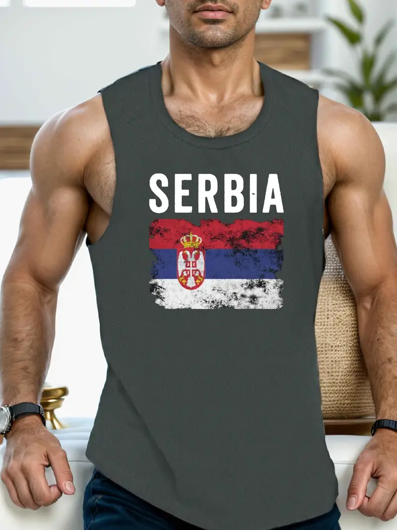 машка маичка со графика - без ракави, лежерен елек со дизајн на хрватска , дишлив полиестер, летна облека за возрасни, дишлив елек | маичка со округол деколте | полиестерска маичка детали 0
