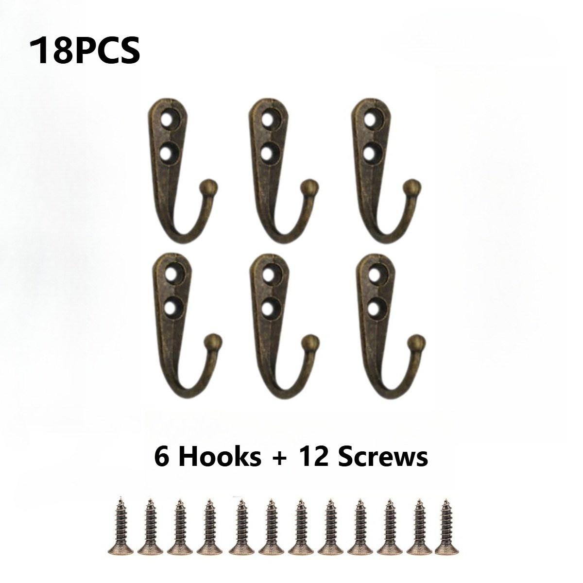 Image of 18pcs Wall Mounted Hook Screw Set - Heavy Duty Metal Single Claw Hook With 12 Screws, For Hats, Towels, Coats, Bags - Vintage Durable Wall Decoration For Entryway, Bathroom, Bedroom (18pcs Total)