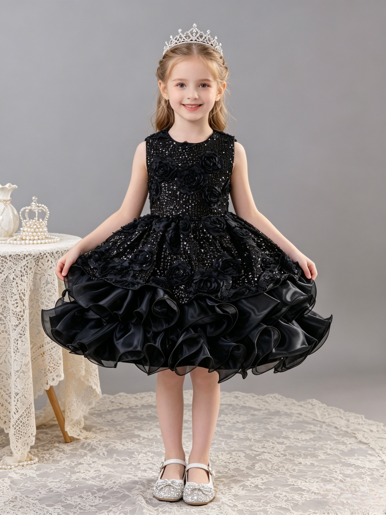 girls black formal dress Dideyttawl Girls Formal Dresses Black Sequin Piano Recital Dresses For Teens Special Occasion Velvet Long Dress Sleeveless, Black / 14