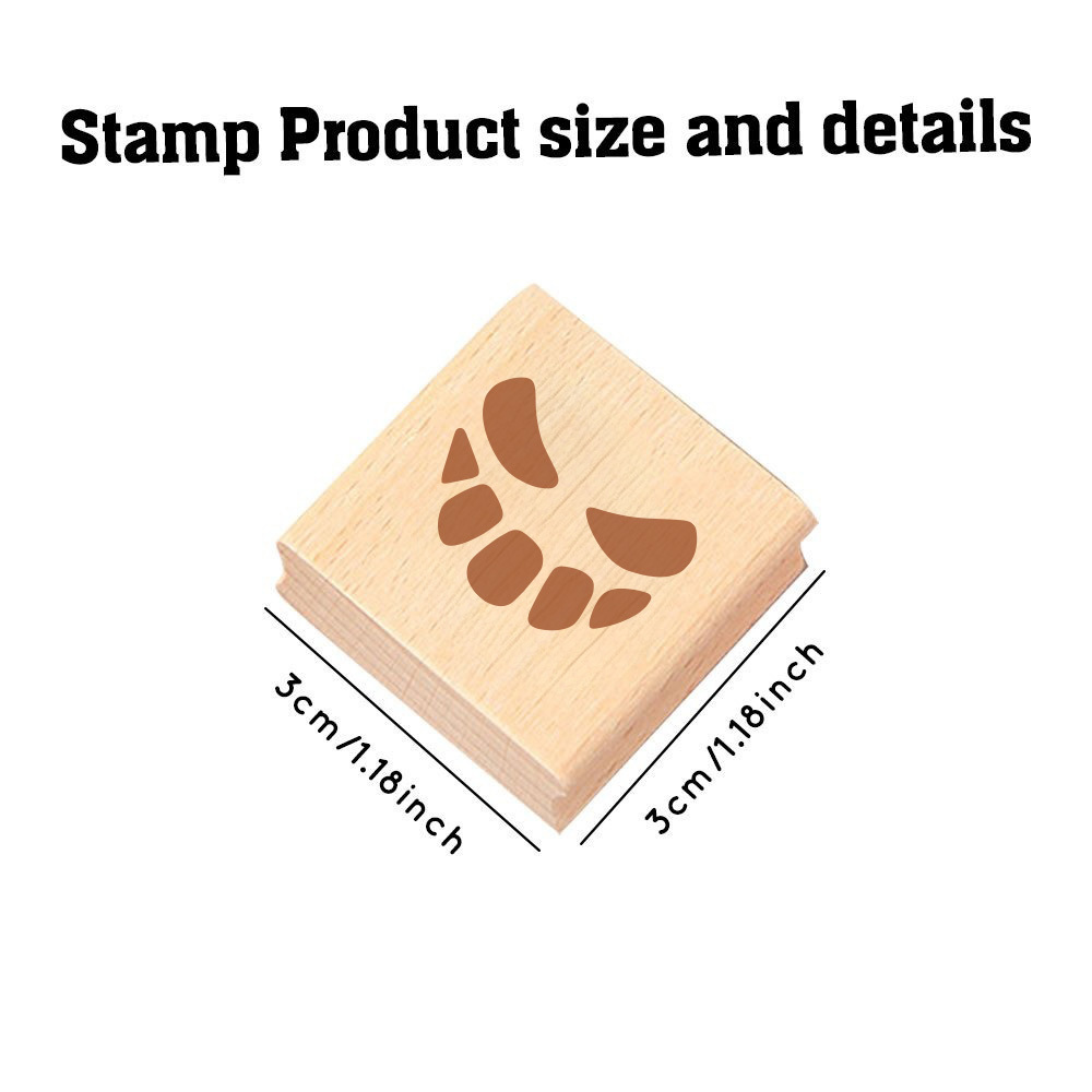 Vintage Halloween Pumpkin Scary Face Wooden Rubber Stamp
