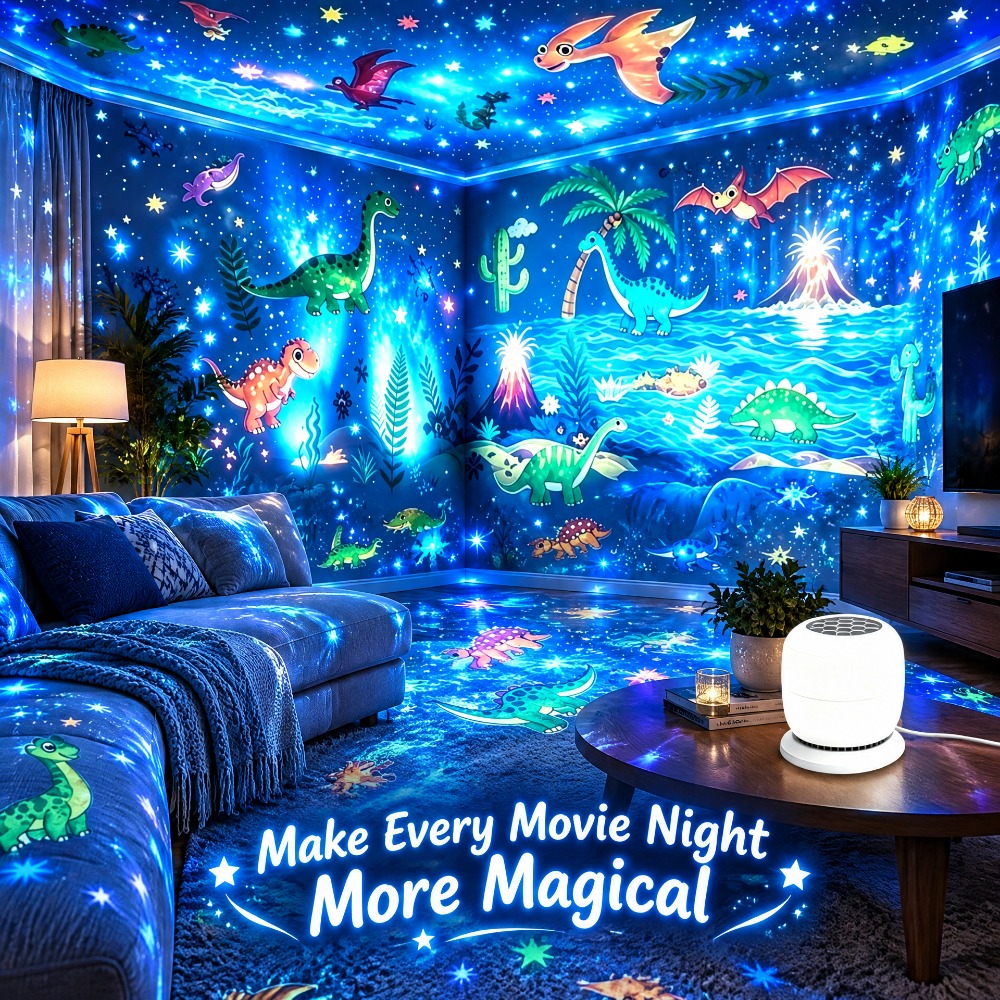 TEMU Veilleuse de projection dynamique sur le thème des dinosaures, Lampe projecteur dinosaures, Éléments de forêt de dinosaures, Veilleuse LED