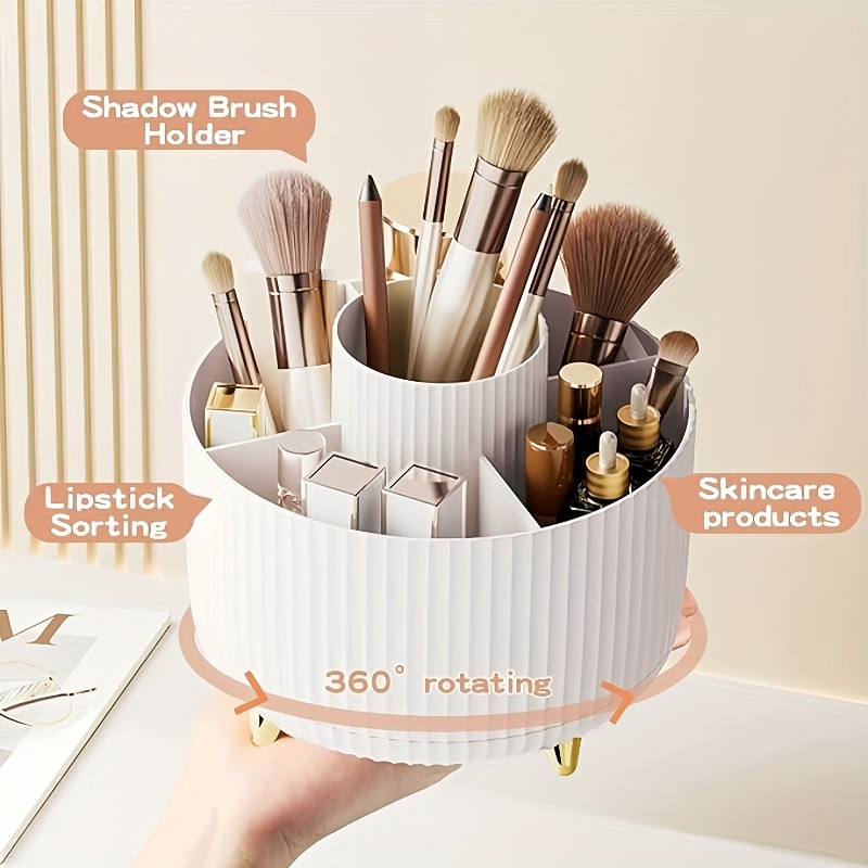 

1pc 360° Rotating Organizer - Freestanding Abs Plastic Cosmetic Storage 5 Compartments For Lipsticks, Brushes, Pens, - Large , Odorless - For Christmas, 's