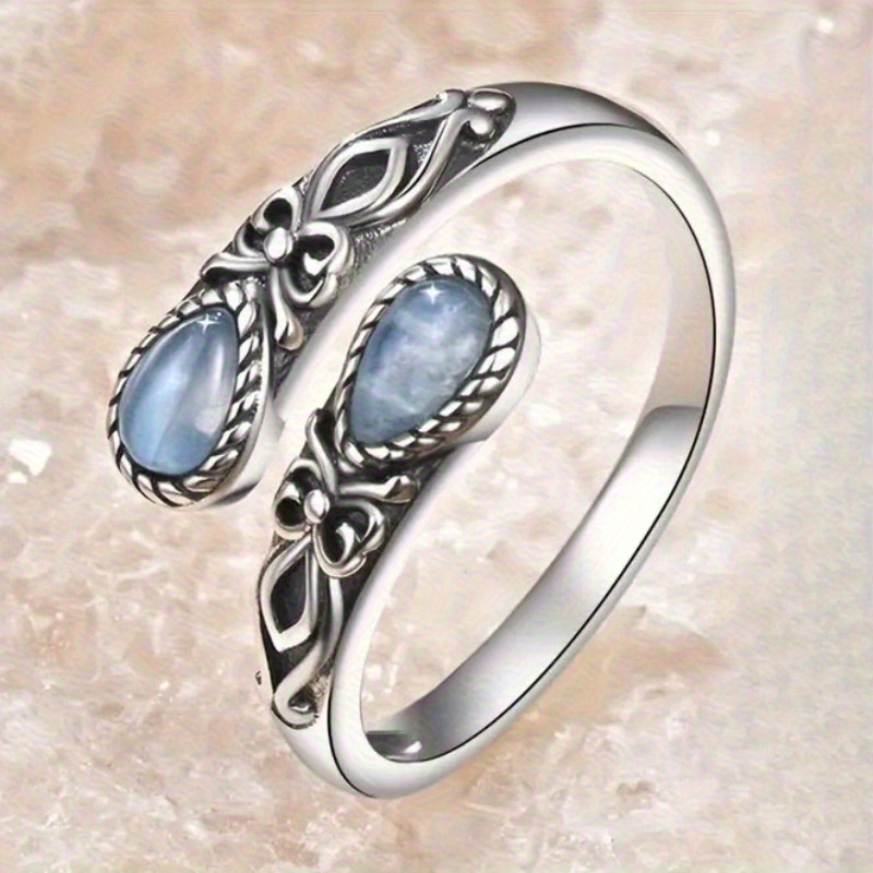 Bohemian Moonstone Spoon Ring - Adjustable, Vintage Style for Women
