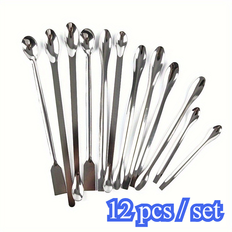 Image of 12pcs Stainless Spoons - Laboratory Sampling & Mixing Utensils With Spatula - Ideal For Scientific