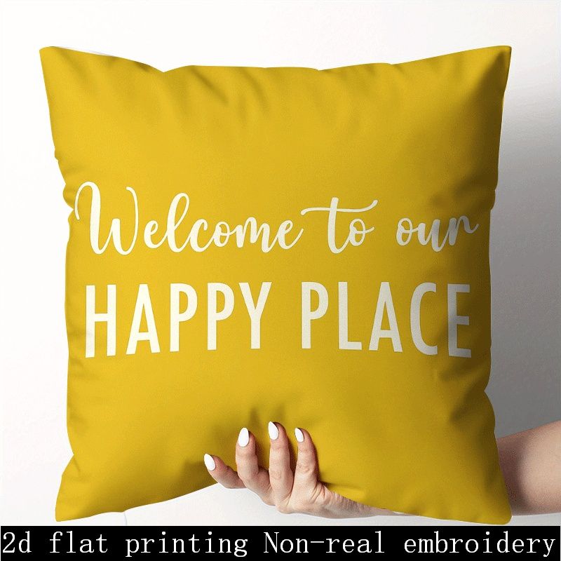 TEMU 1pc, Welcome To Our Happy Pattern Pillowcase, 18x18 Inches/45x45cm, 2d Single-sided Print, Zippered, Machine Washable Polyester, Suitable For