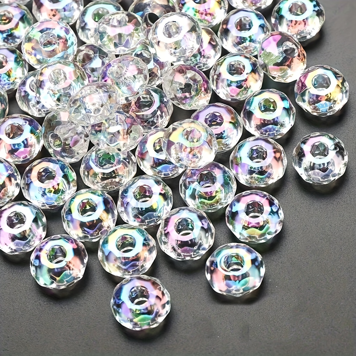 Image of 20/50pcs Large-hole Transparent Acrylic Beads With Multiple , European-style Large-hole Beads, Suitable For Diy Crafting Of Necklaces, Bracelets, Keychains, Pen Decorations, And Other Accessories