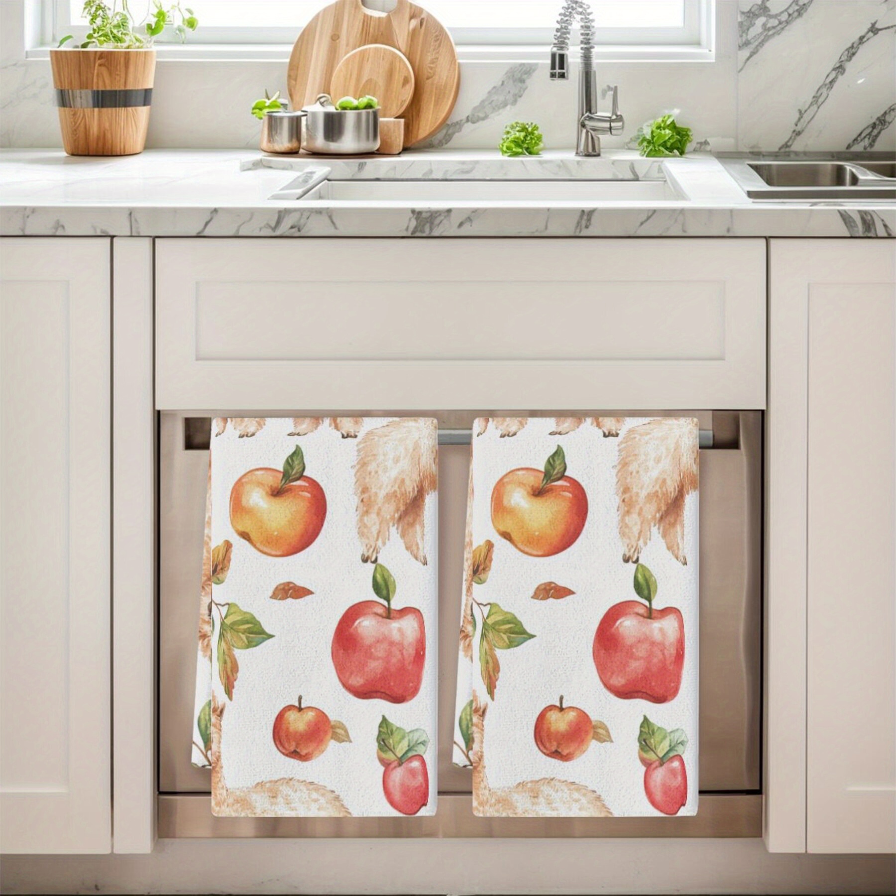 [2pcs alpaca print dish towels] 2-pack modern   & alpaca print dish towels, polyester woven rectangular kitchen towels, hand wash only, floral theme for home & kitchen decor, ideal for housewarming gifts details 3