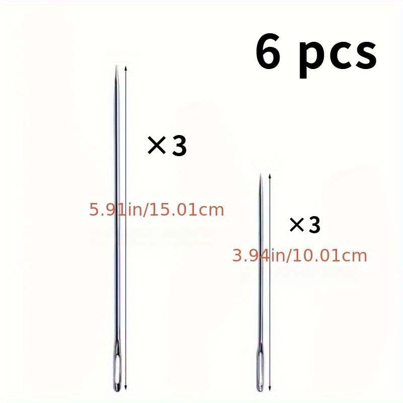 Image of 6pcs Extra Long Eye Needles Set, Silvery Grey Stainless Steel Large Size Sewing Needles For Packaging Bags, Fishing Nets, Quilting, Clothing Repair, Hand Sewing Crafts