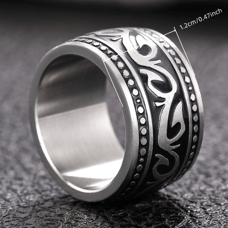 Vintage Ethnic Black Enamel Carved Pattern Ring