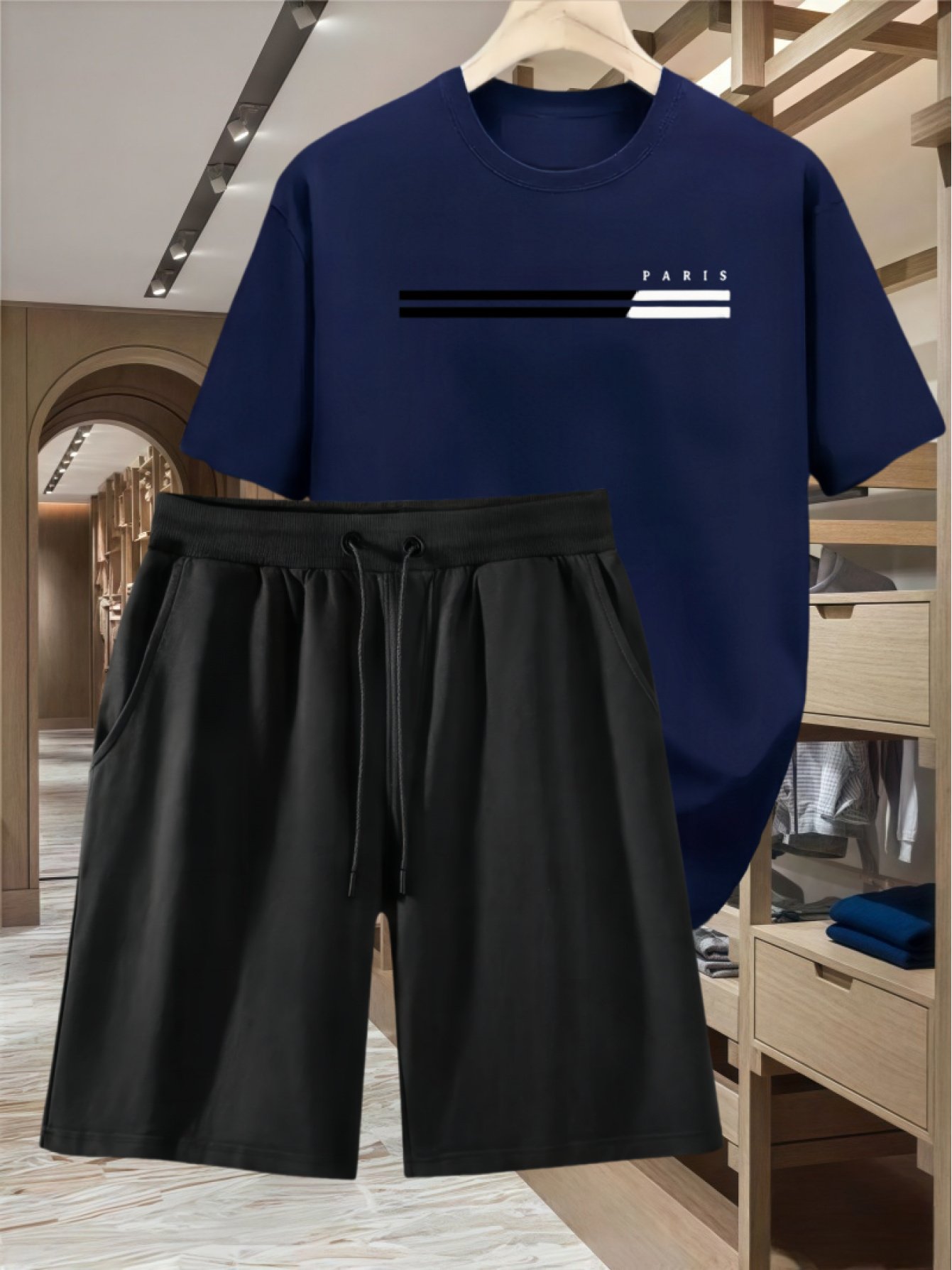 Two-Piece Casual Sports Set Featuring a Loose-Fitting Round-Neck Digital Print T-Shirt And Drawstring Shorts, Suitable for Both Men And Women, Perfect for Summer Beach Activities.