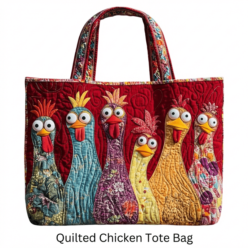 TEMU Women' Quilted Farm Chicken Tote Bag With Zipper Closure & Print - Large Capacity Lightweight Handbag Suitable For, Grocery Shopping, Travel,