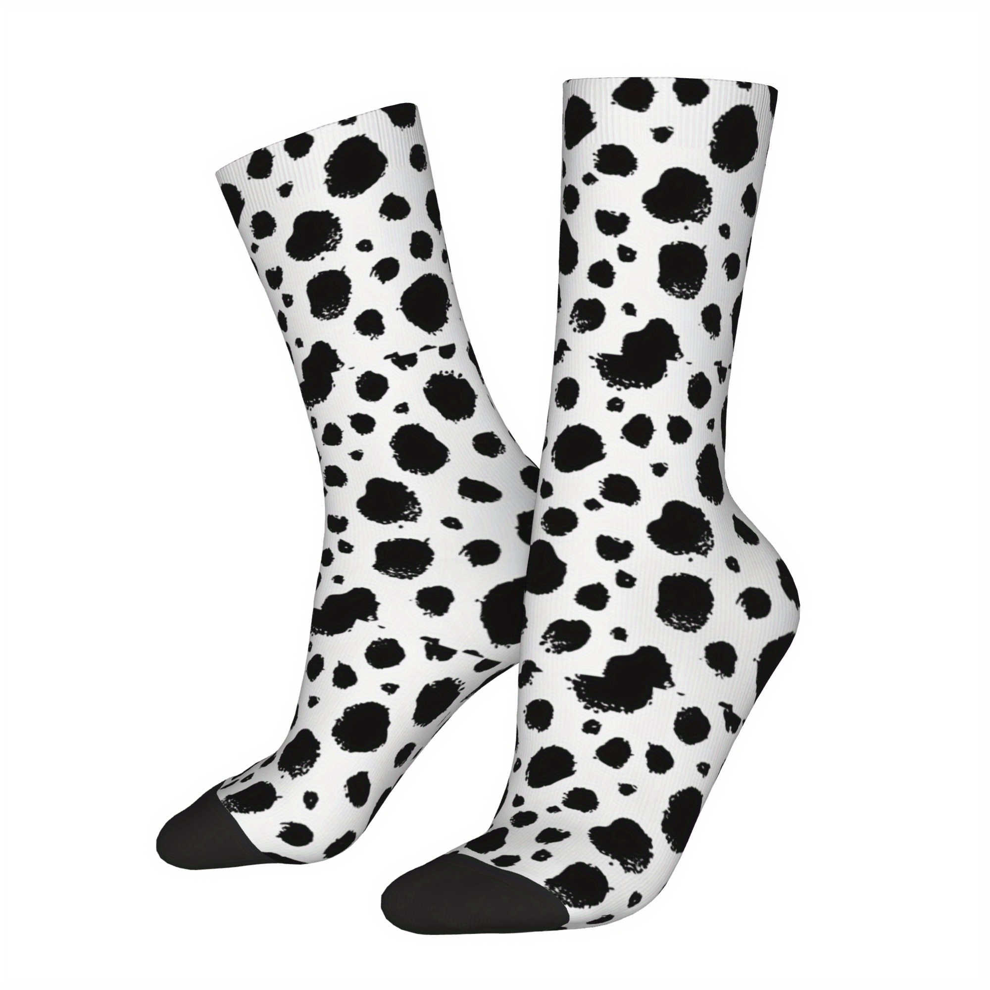 TEMU 1 Pair Dalmatian Seamless Pattern Black And White Print Vintage Harajuku Hip Hop Novelty Pattern Funny Crazy Socks
