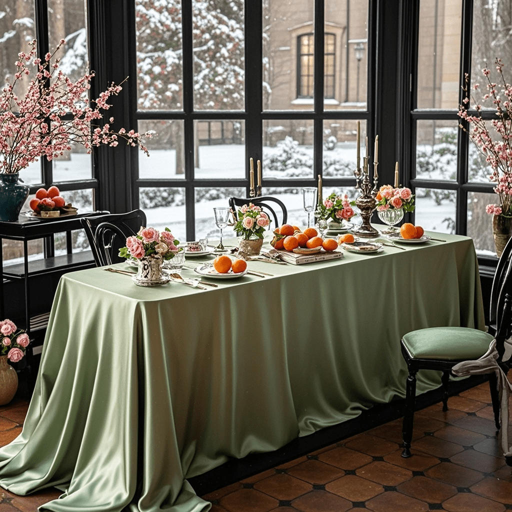 TEMU Tovaglia Decorativa per Tavolo e Inverno, Tessuto Verde Lucido Liscio, Tovaglia Verde , Lavabile e Riutilizzabile, Adatta per Tavolo da , Casual