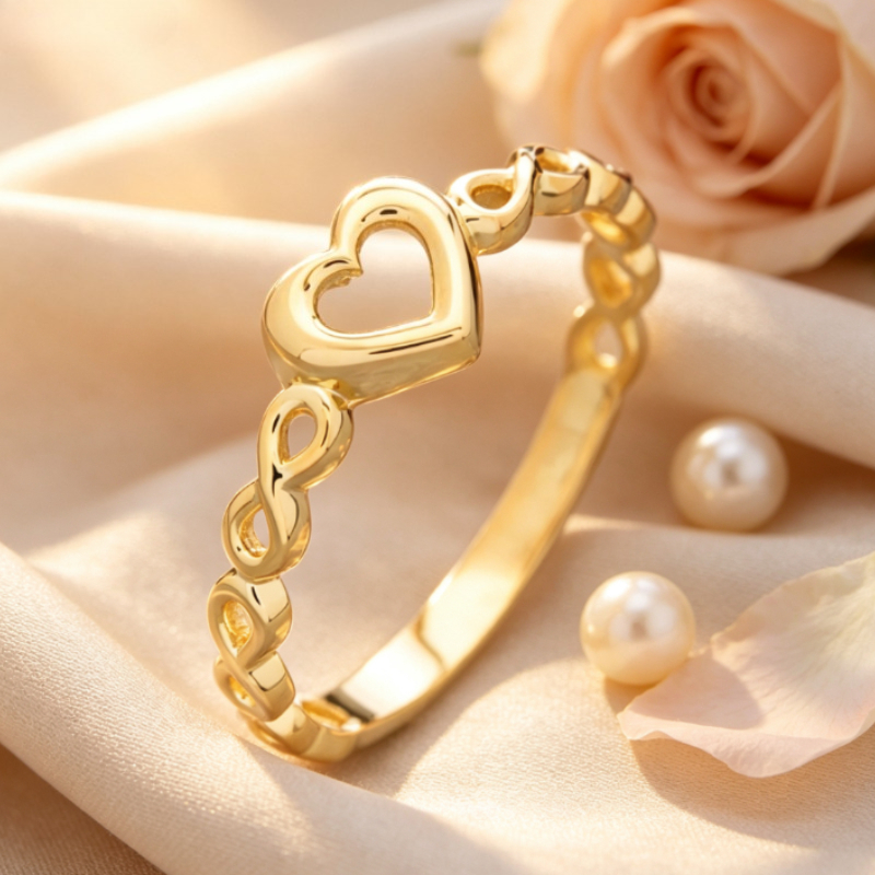 Women's Golden Plated Love Ring with Digital Design
