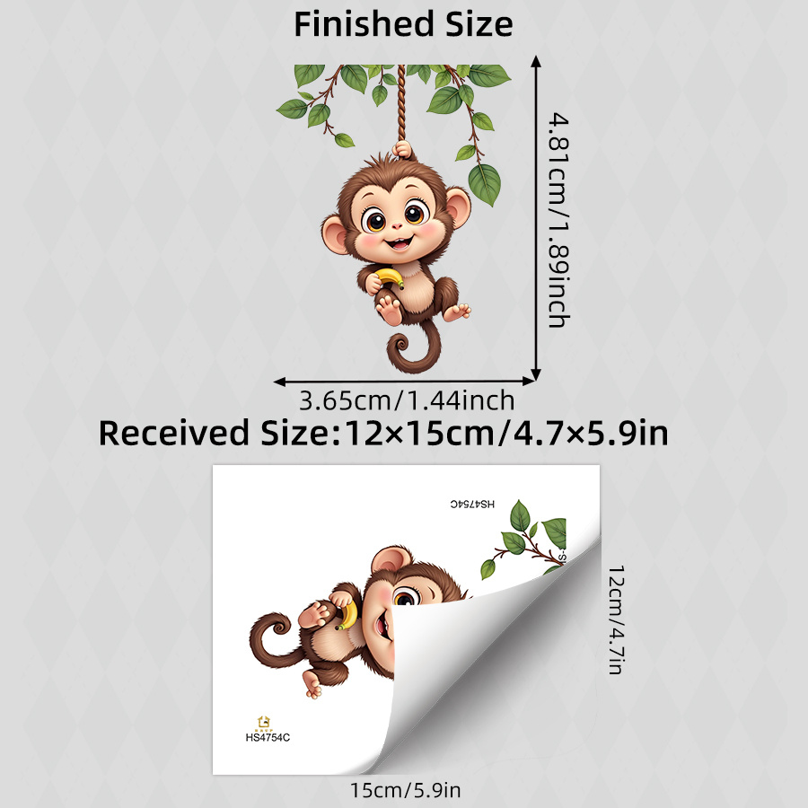 Image of 1 Sheet Cute Monkey Switch Sticker With Brown Monkey With On Green Leaf Vine, Removable Peel And Stick Animal Decal For Bedroom Living Room Classroom Decor