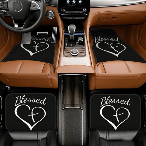 4pcs set of heart patterned front and rear car floor mats with letter suitable for anti slip stain resistant and easy to clean car interior accessories suitable for all vehicle model mothers day gift fathers day gifts