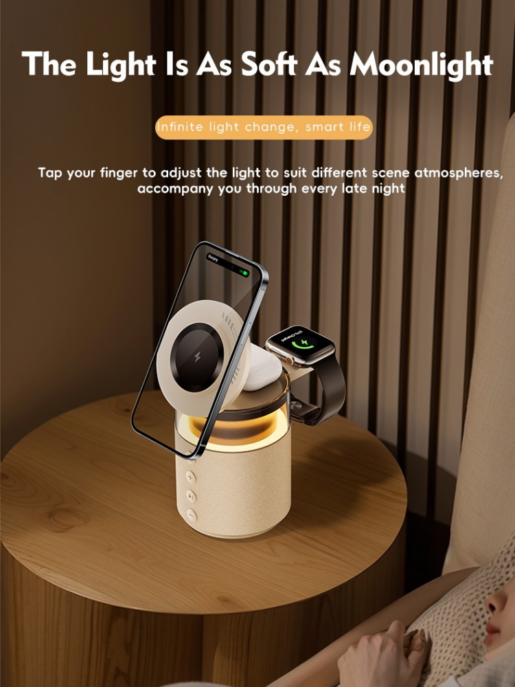 A Multifunctional Magnetic Wireless Charging Dock That Includes a Speaker And Night Light, Designed for Fast Charging of for Iphone, Iwatch, And Airpods, Perfect As a Birthday Or Christmas Present for Loved Ones