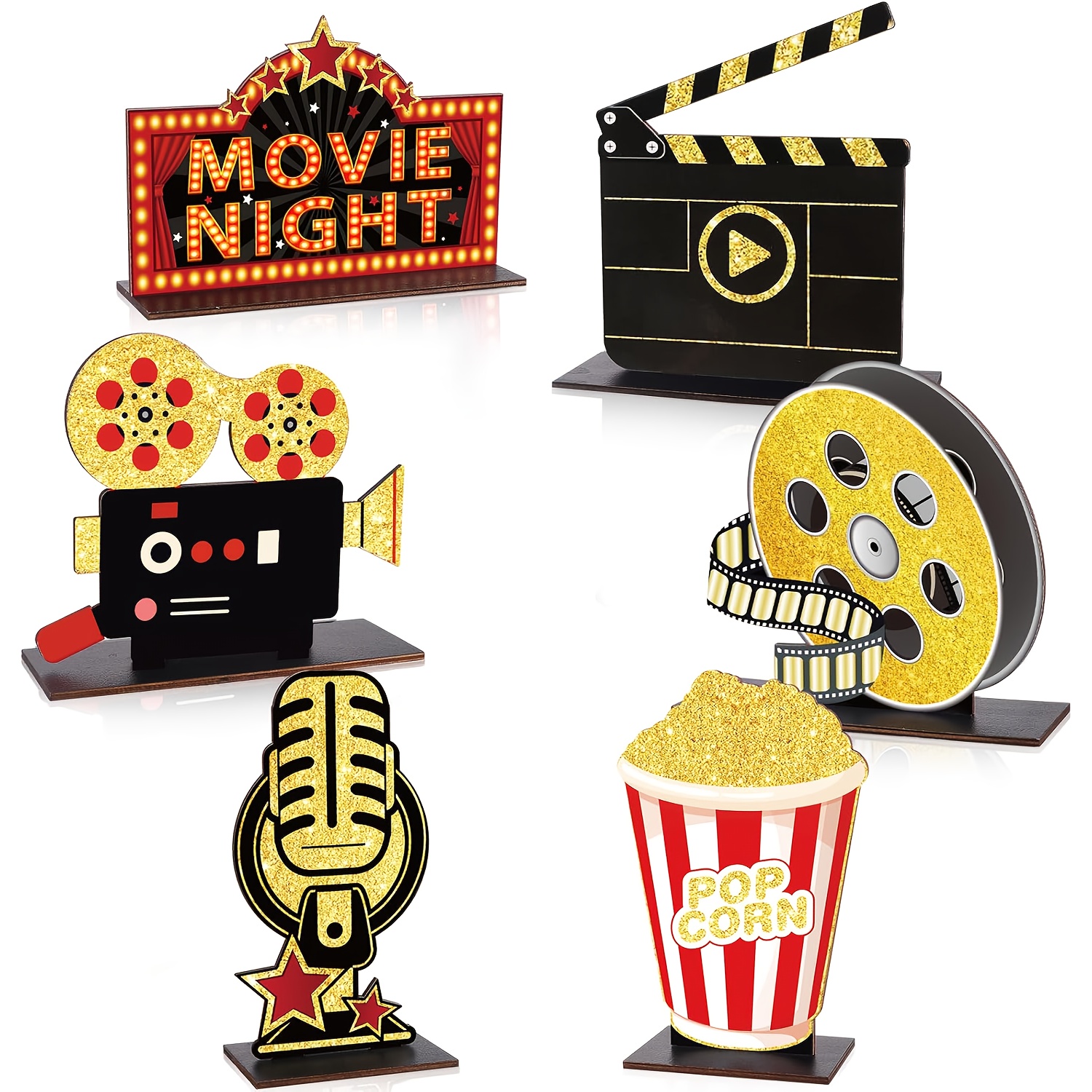 Image of 6pcs Set Of Wooden Night Theater Tabletop Decorations, Suitable Theme Parties And Birthday Arrangements halloween Christmas Decoration