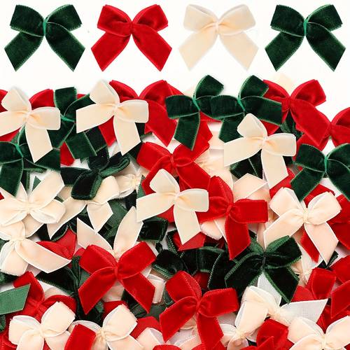 mini christmas velvet bows red green beige three color handmade twisted ribbon bows gift packaging materials ribbon bows christmas handmade made in random color