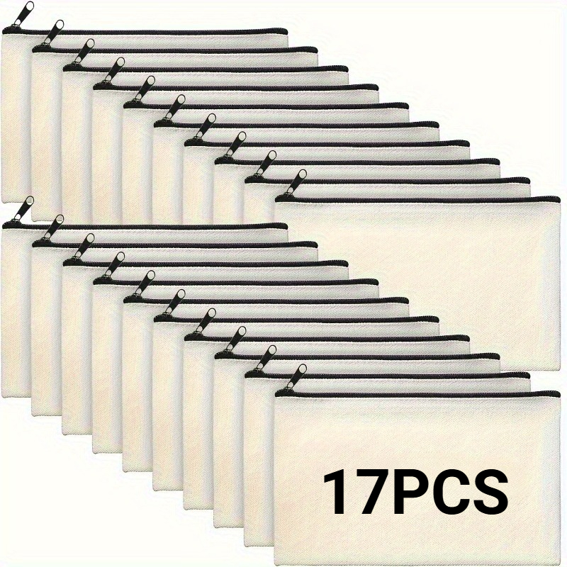 Image of 17pcs Canvas Zipper Bags Multifunctional Blank Diy Craft Pouches Pencil Bags Case Pouch For Travel Tote Bag For Cosmetic Storage (beige)