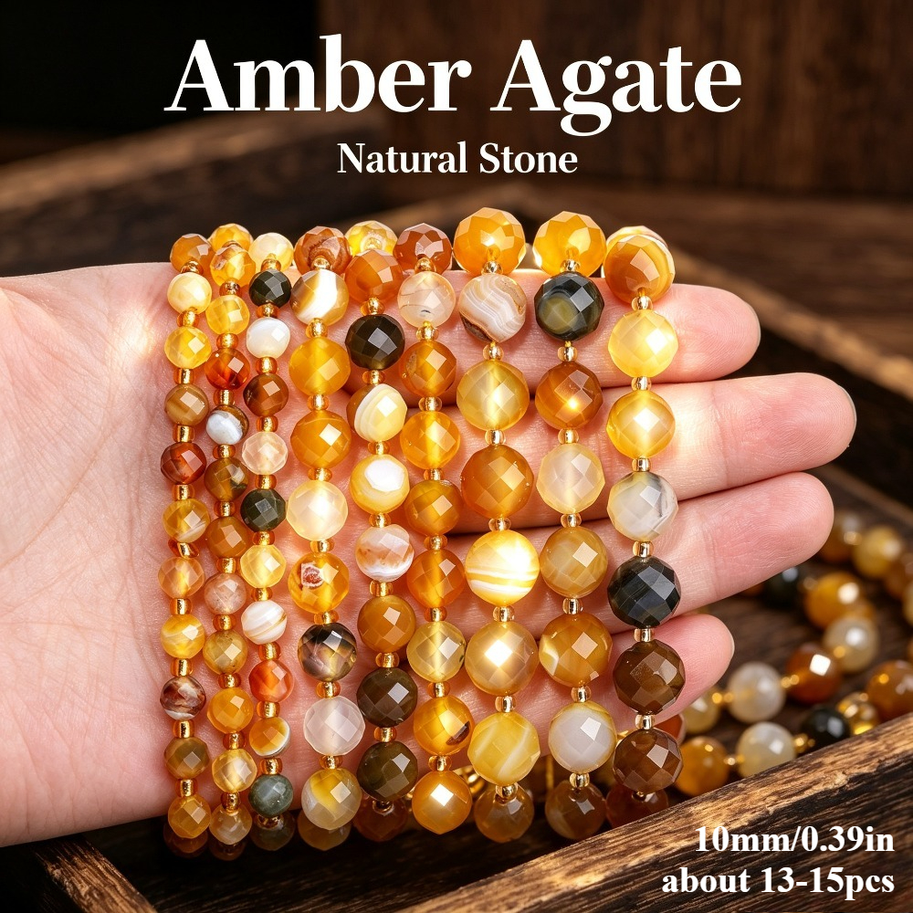 TEMU Aa Natural Stone Yellow Amber Agate Loose Spacer Beads For Jewelry Making Diy Gorgeous Bracelets Necklace Earrings Accessories For Women Gifts