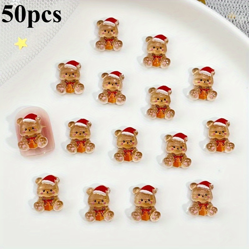 TEMU 2D Flat - 50 Stück Weihnachts-Resin Ornamente - (Zufällige Farbe) 3D Weihnachtsmann, Rentier, Elfen und Schneemann Anhänger, flaches Design,
