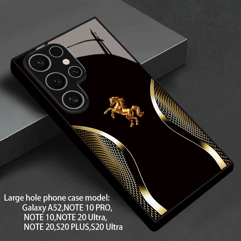 TEMU Phone Case - [2d Flat] [2d Flat] Golden Horse Pattern Phone Case Suitable For S25 Plus 24 Pro 23 Ultra And Note 20 A55 A56 A16 And More Models