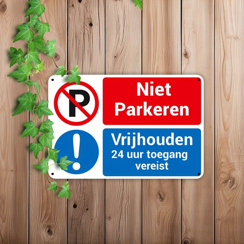 TEMU 2d Flat, [jit]2d Flat, 1pc Dutch "24-hour No Parking" Metal Sign, Decor With Red Circle, Heavy-duty Waterproof& Dustproof Metal Construction, No