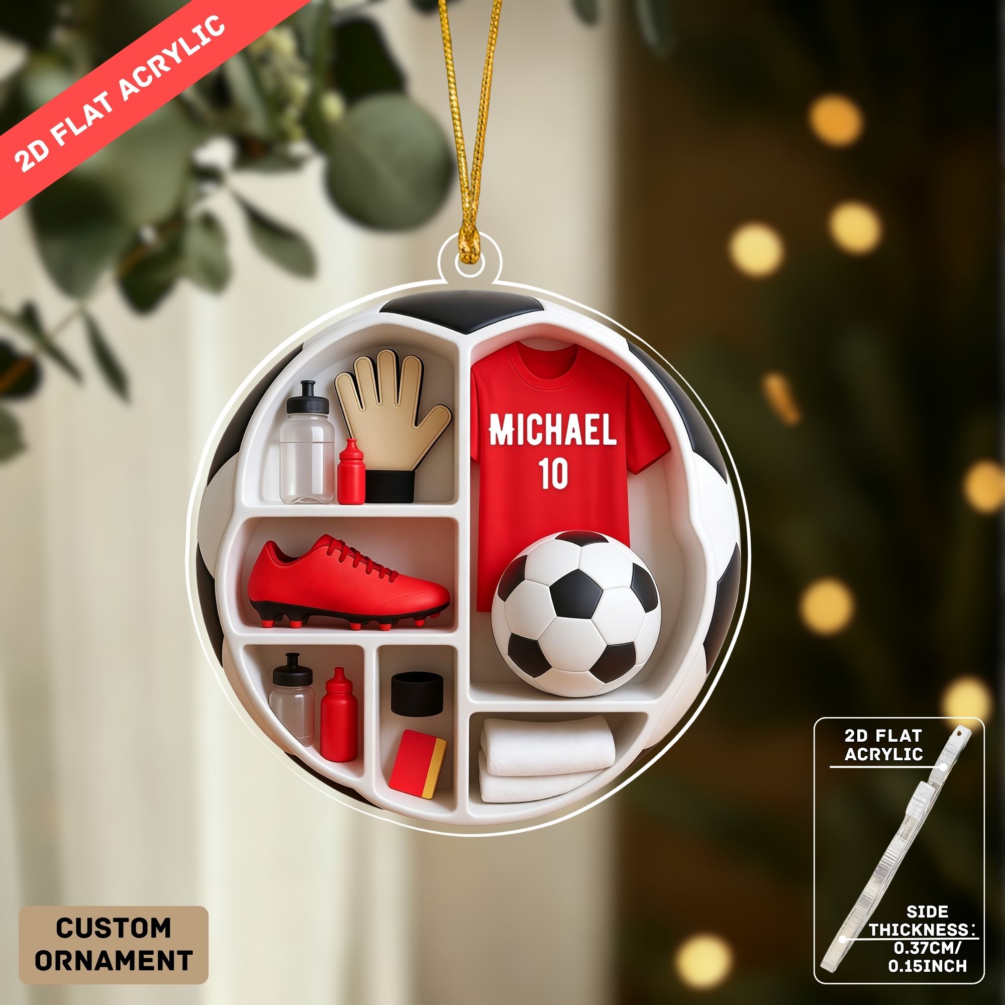 TEMU Adorno acrílico 2D con de casillero de fútbol personalizado con y número, adornos personalizados con de de fútbol, adornos para coche, regalos