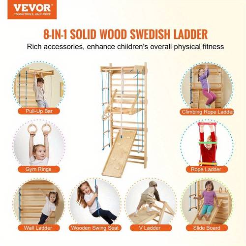 swedish ladder wall gym 8in 1 wooden indoor playground climbing toys